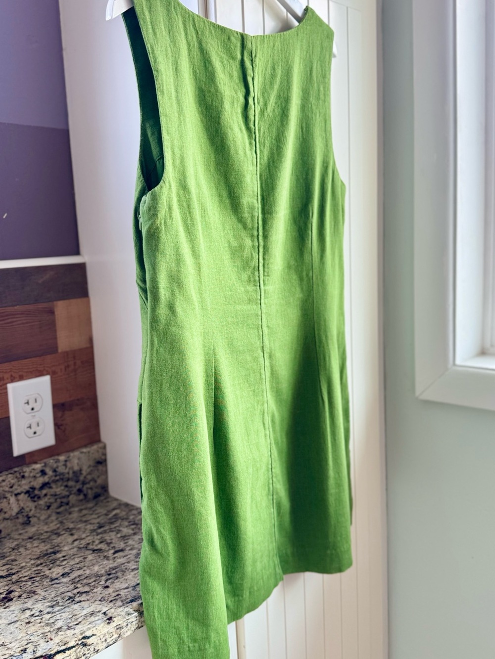 Abercrombie & Fitch Square Neck Shift Mini Dress Linen Look Green Medium Petite - Picture 5 of 10